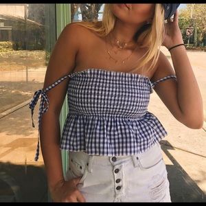 LF gingham tie on the shoulder tank